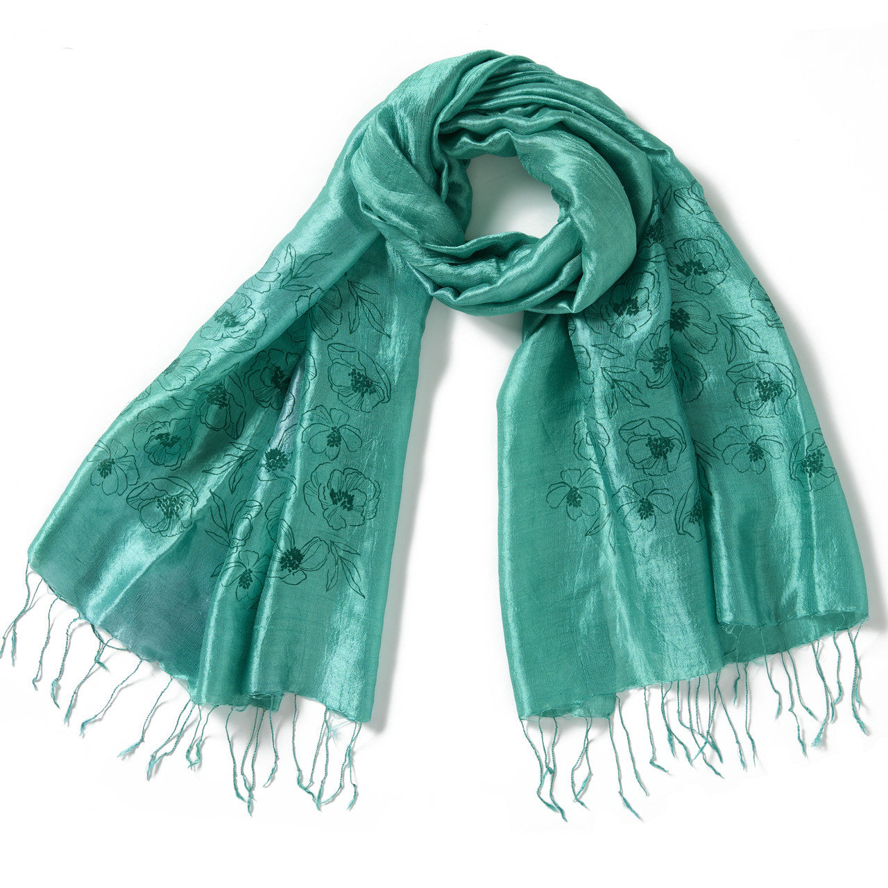 Green Wildflower Silk Scarf