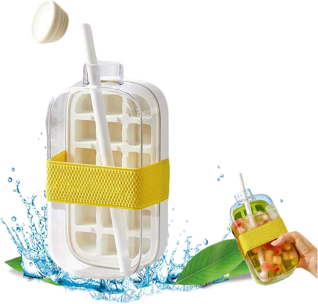 2-in-1 Ice Maker & Water Bottle with Straw – 800ml (White) ✨