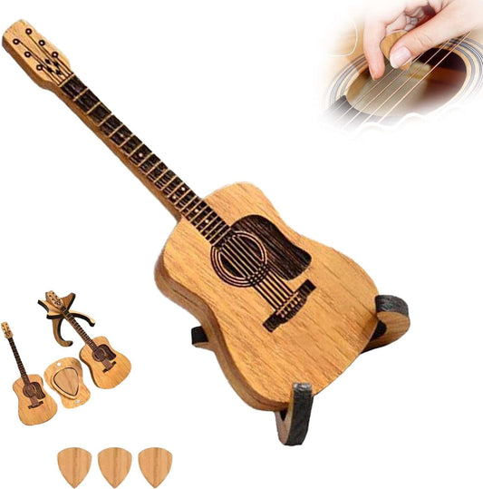 🎸 Acacia Wood Guitar Pick Set with Storage Box & Stand