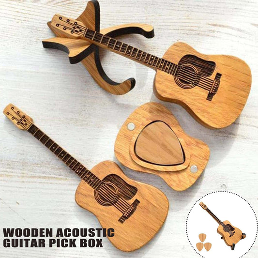 🎸 Acacia Wood Guitar Pick Set with Storage Box & Stand
