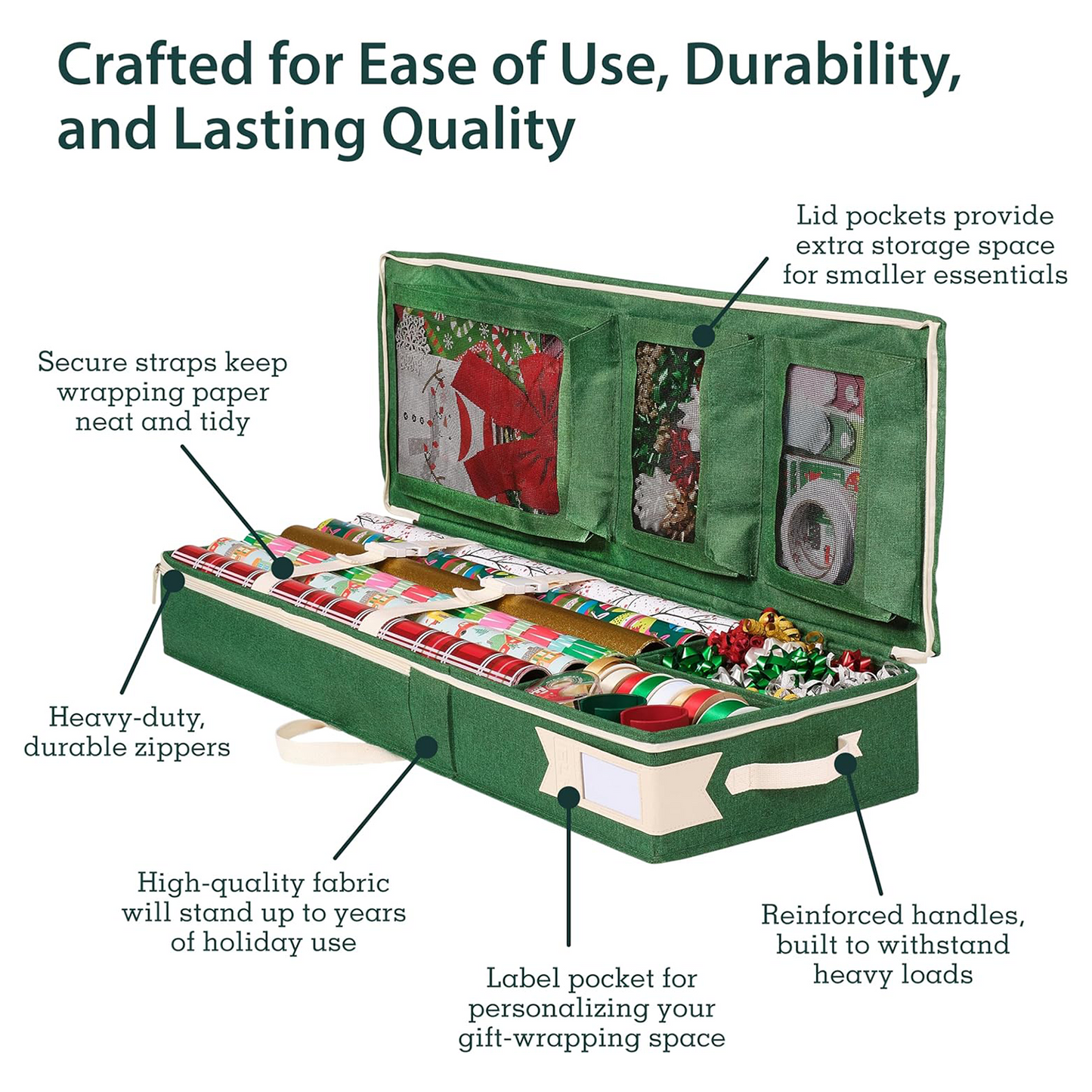 Premium wrapping paper storage box with 6 individual pockets