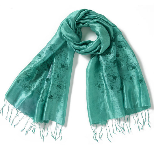 Green Wildflower Silk Scarf