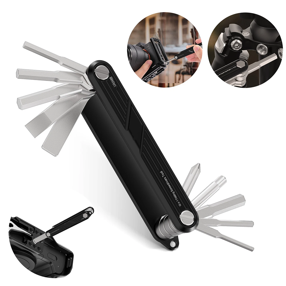 10-in-1 folding tool set, including 4 screwdrivers and 6 Allen wrenches